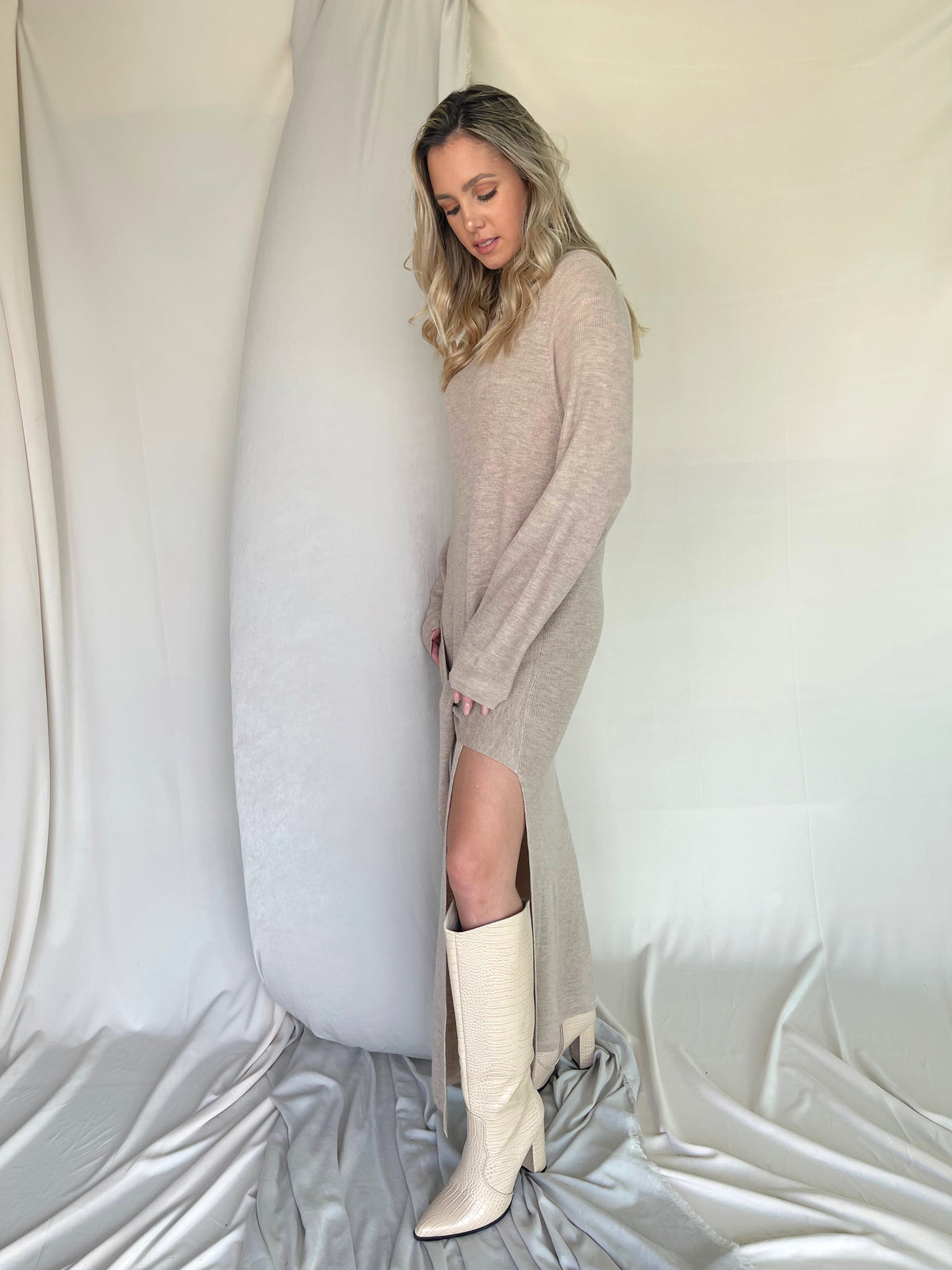 FEENY SWEATER DRESS TAUPE